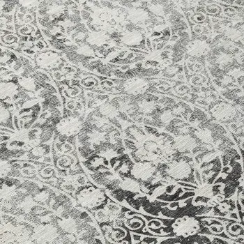 8' Charcoal Round Damask Washable Indoor Outdoor Area Rug