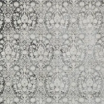 8' X 10' Charcoal Damask Washable Indoor Outdoor Area Rug