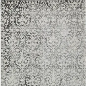 10' X 14' Charcoal Damask Washable Indoor Outdoor Area Rug