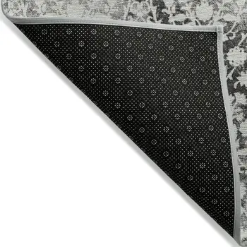 10' X 14' Charcoal Damask Washable Indoor Outdoor Area Rug