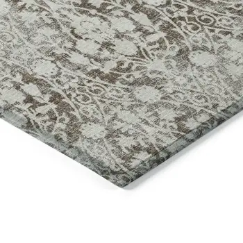 3' X 5' Chocolate Damask Washable Indoor Outdoor Area Rug