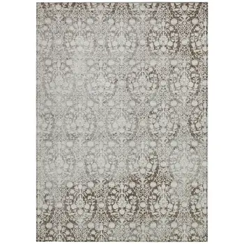 3' X 5' Chocolate Damask Washable Indoor Outdoor Area Rug