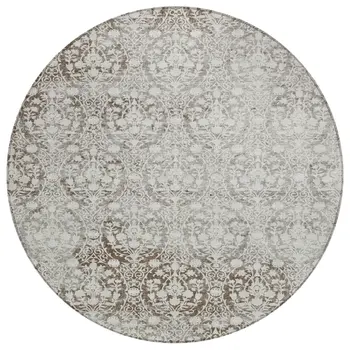 8' Chocolate Round Damask Washable Indoor Outdoor Area Rug