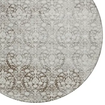 8' Chocolate Round Damask Washable Indoor Outdoor Area Rug