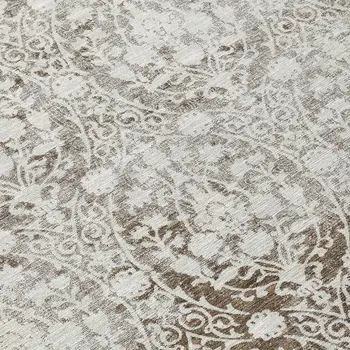 8' Chocolate Round Damask Washable Indoor Outdoor Area Rug