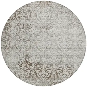 8' Chocolate Round Damask Washable Indoor Outdoor Area Rug