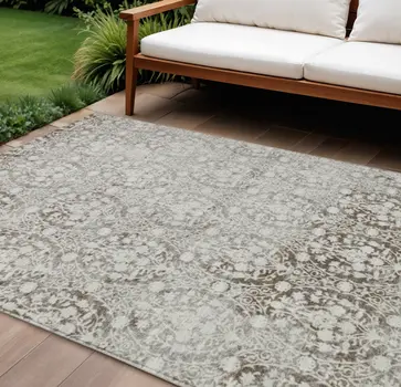 8' X 10' Chocolate Damask Washable Indoor Outdoor Area Rug