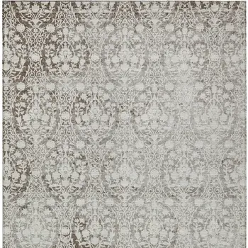 9' X 12' Chocolate Damask Washable Indoor Outdoor Area Rug
