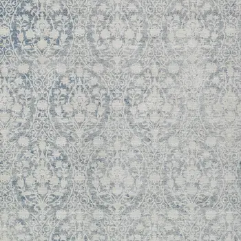 9' X 12' Denim Blue Damask Washable Indoor Outdoor Area Rug