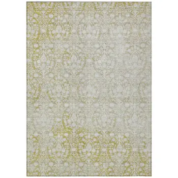 3' X 5' Gold Damask Washable Indoor Outdoor Area Rug