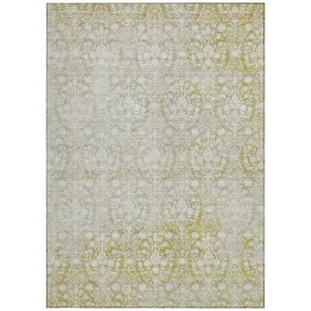 3' X 5' Gold Damask Washable Indoor Outdoor Area Rug