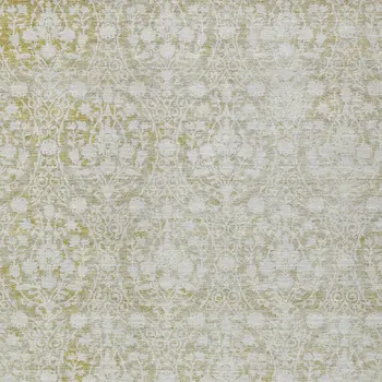5' X 8' Gold Damask Washable Indoor Outdoor Area Rug