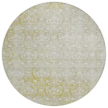 8' Gold Round Damask Washable Indoor Outdoor Area Rug