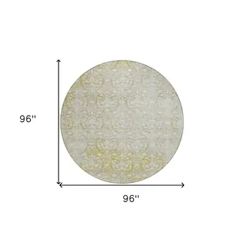 8' Gold Round Damask Washable Indoor Outdoor Area Rug