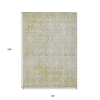8' X 10' Gold Damask Washable Indoor Outdoor Area Rug