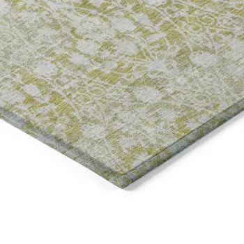 9' X 12' Gold Damask Washable Indoor Outdoor Area Rug