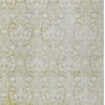 9' X 12' Gold Damask Washable Indoor Outdoor Area Rug