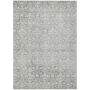 3' X 5' Gray Damask Washable Indoor Outdoor Area Rug