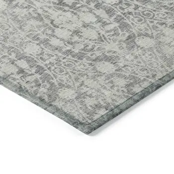 3' X 5' Gray Damask Washable Indoor Outdoor Area Rug