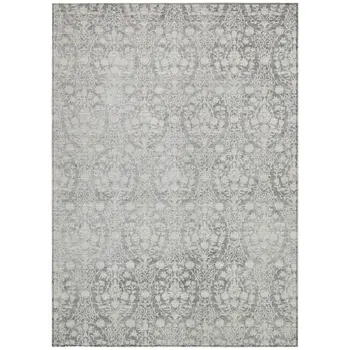 5' X 8' Gray Damask Washable Indoor Outdoor Area Rug