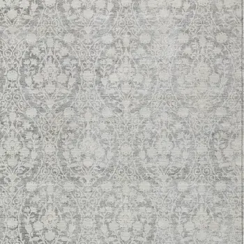 5' X 8' Gray Damask Washable Indoor Outdoor Area Rug