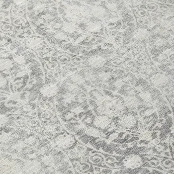 8' Gray Round Damask Washable Indoor Outdoor Area Rug