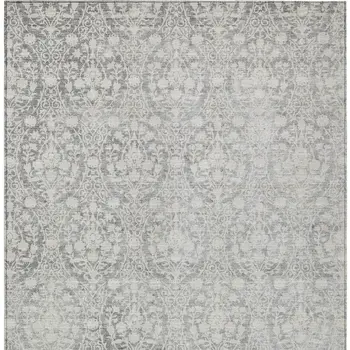10' X 14' Gray Damask Washable Indoor Outdoor Area Rug