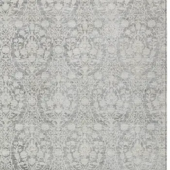 10' X 14' Gray Damask Washable Indoor Outdoor Area Rug