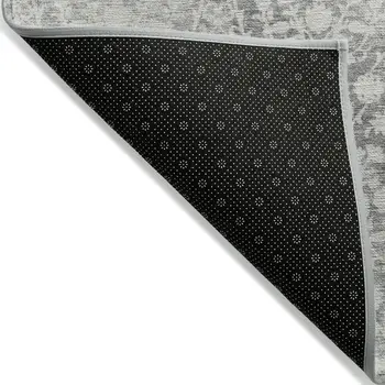 10' X 14' Gray Damask Washable Indoor Outdoor Area Rug