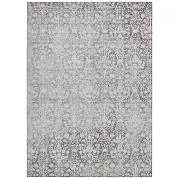 3' X 5' Plum Damask Washable Indoor Outdoor Area Rug