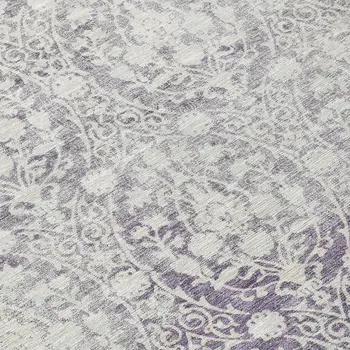 8' Plum Round Damask Washable Indoor Outdoor Area Rug