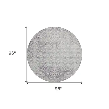 8' Plum Round Damask Washable Indoor Outdoor Area Rug