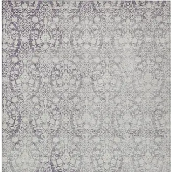 8' X 10' Plum Damask Washable Indoor Outdoor Area Rug