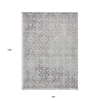 8' X 10' Plum Damask Washable Indoor Outdoor Area Rug