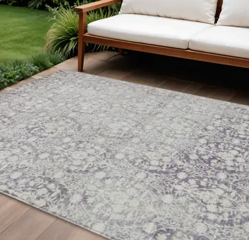 8' X 10' Plum Damask Washable Indoor Outdoor Area Rug
