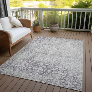 8' X 10' Plum Damask Washable Indoor Outdoor Area Rug