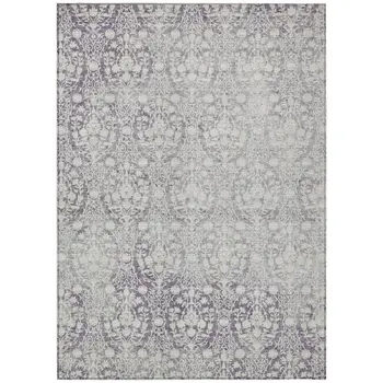 8' X 10' Plum Damask Washable Indoor Outdoor Area Rug