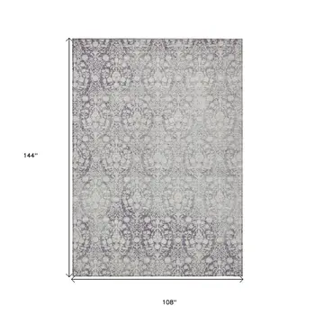 9' X 12' Plum Damask Washable Indoor Outdoor Area Rug