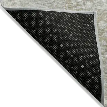 9' X 12' Tan Damask Washable Indoor Outdoor Area Rug