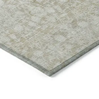 9' X 12' Tan Damask Washable Indoor Outdoor Area Rug