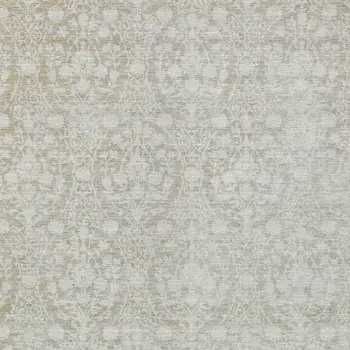 10' X 14' Tan Damask Washable Indoor Outdoor Area Rug