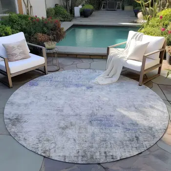8' Brown Round Abstract Washable Indoor Outdoor Area Rug