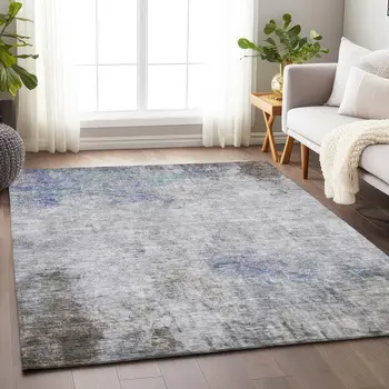 8' X 10' Brown Abstract Washable Indoor Outdoor Area Rug