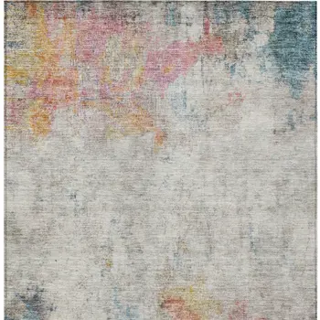5' X 8' Teal Blue Abstract Washable Indoor Outdoor Area Rug