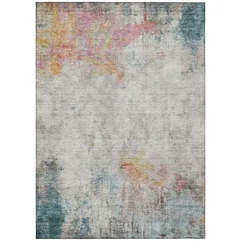5' X 8' Teal Blue Abstract Washable Indoor Outdoor Area Rug