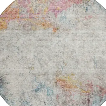8' Teal Blue Round Abstract Washable Indoor Outdoor Area Rug