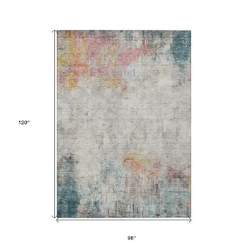 8' X 10' Teal Blue Abstract Washable Indoor Outdoor Area Rug