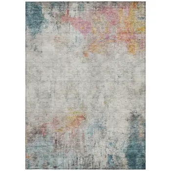 9' X 12' Teal Blue Abstract Washable Indoor Outdoor Area Rug