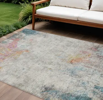 10' X 14' Teal Blue Abstract Washable Indoor Outdoor Area Rug