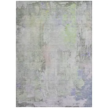 3' X 5' Artichoke Green Abstract Washable Indoor Outdoor Area Rug